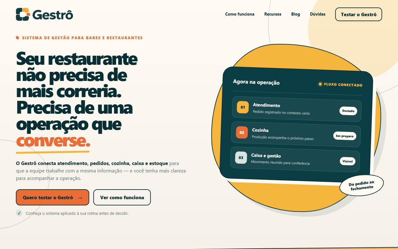 Site do Gestro, projeto de gestão para restaurantes